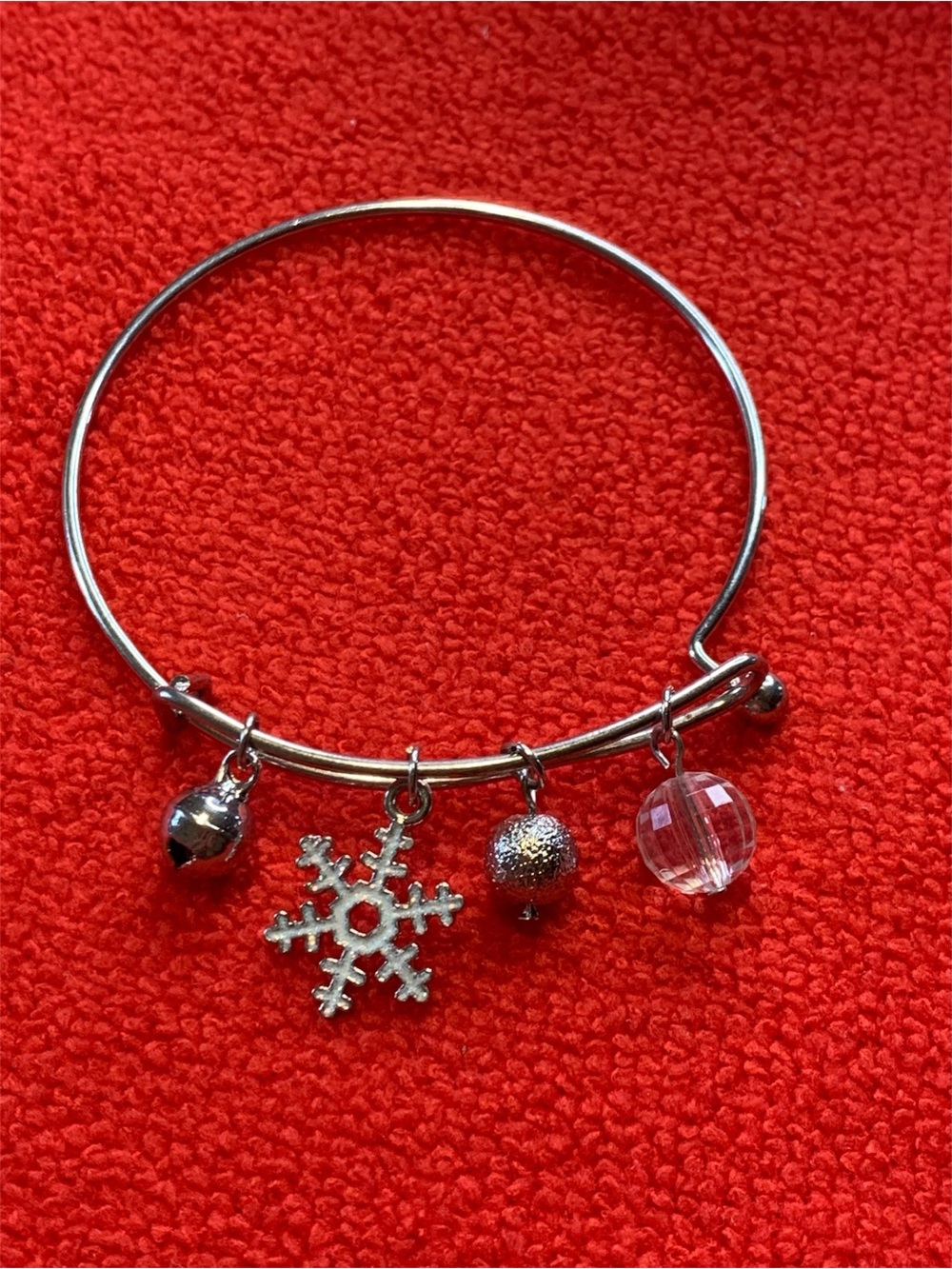 Silver Snowflake Charm Bangle Bracelet - Women Jewelry